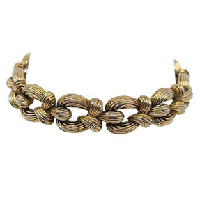 Monet Twisted Chunky Chain Bangle Bracelet Fold-Over Clasp Gold Tone Vintage